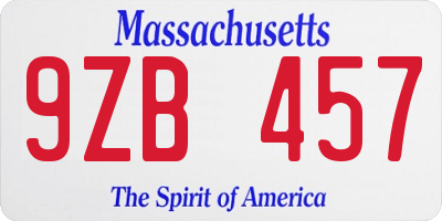 MA license plate 9ZB457