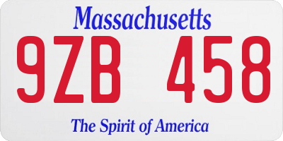 MA license plate 9ZB458