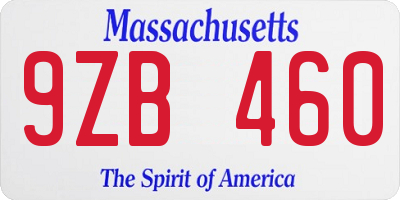 MA license plate 9ZB460