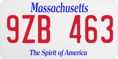 MA license plate 9ZB463