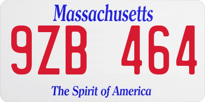 MA license plate 9ZB464