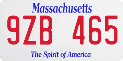 MA license plate 9ZB465