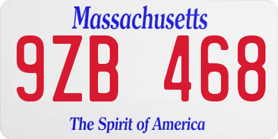 MA license plate 9ZB468