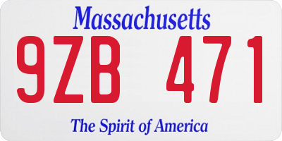 MA license plate 9ZB471