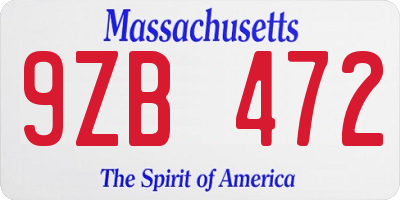 MA license plate 9ZB472