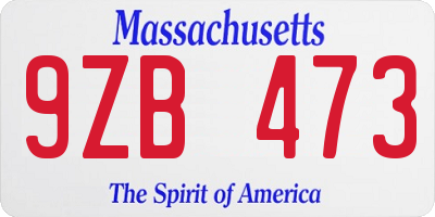 MA license plate 9ZB473