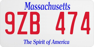 MA license plate 9ZB474