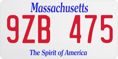 MA license plate 9ZB475