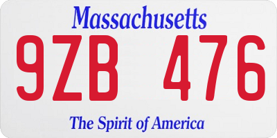 MA license plate 9ZB476