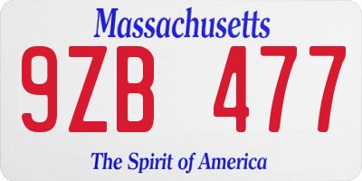 MA license plate 9ZB477