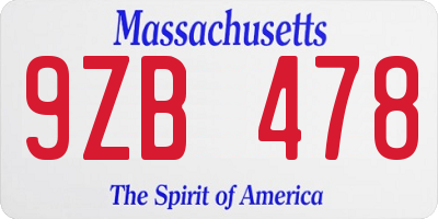MA license plate 9ZB478
