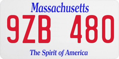 MA license plate 9ZB480