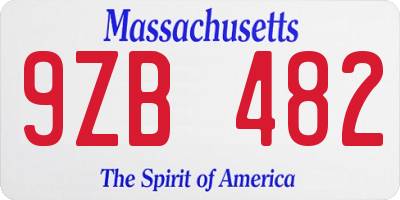 MA license plate 9ZB482
