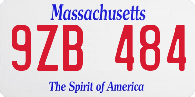 MA license plate 9ZB484