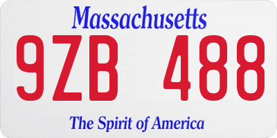 MA license plate 9ZB488