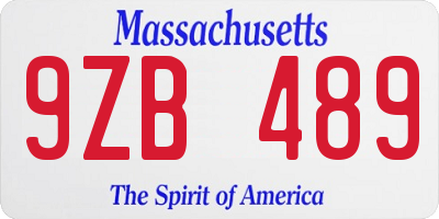 MA license plate 9ZB489