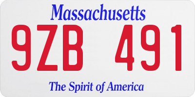 MA license plate 9ZB491