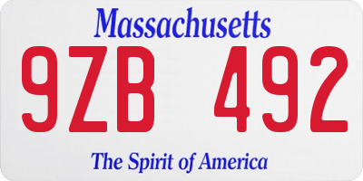 MA license plate 9ZB492