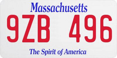 MA license plate 9ZB496