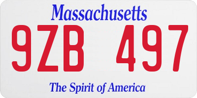 MA license plate 9ZB497