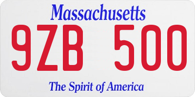 MA license plate 9ZB500