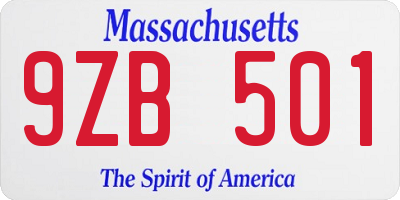 MA license plate 9ZB501