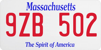 MA license plate 9ZB502