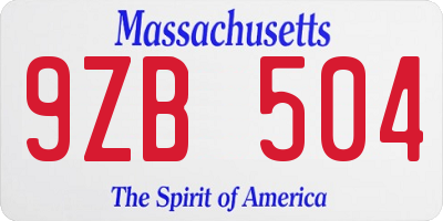 MA license plate 9ZB504