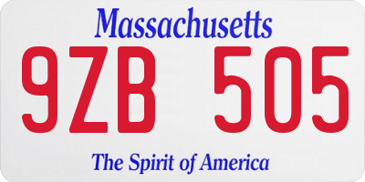 MA license plate 9ZB505