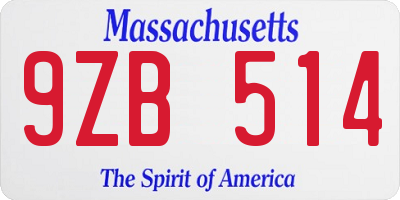 MA license plate 9ZB514