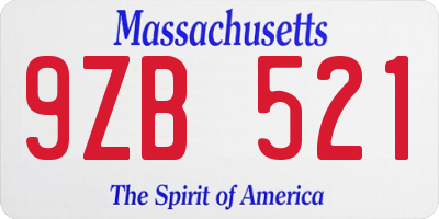 MA license plate 9ZB521