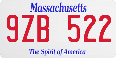 MA license plate 9ZB522