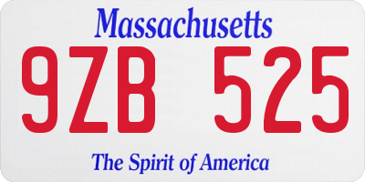 MA license plate 9ZB525