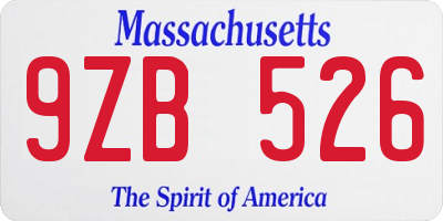 MA license plate 9ZB526