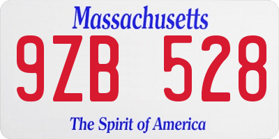 MA license plate 9ZB528