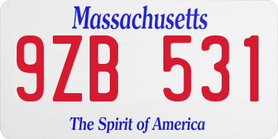 MA license plate 9ZB531