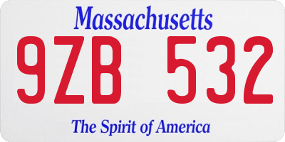 MA license plate 9ZB532