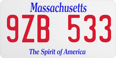 MA license plate 9ZB533