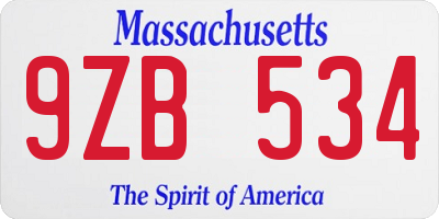 MA license plate 9ZB534