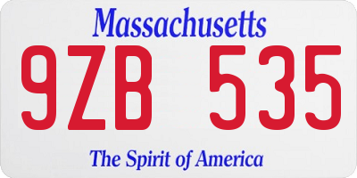 MA license plate 9ZB535