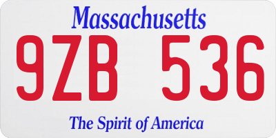 MA license plate 9ZB536