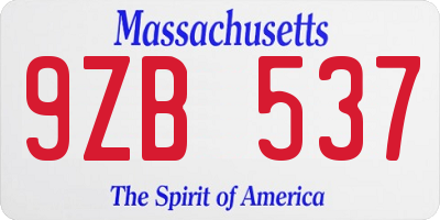 MA license plate 9ZB537