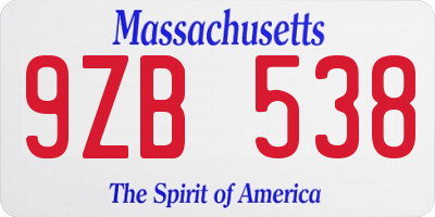 MA license plate 9ZB538