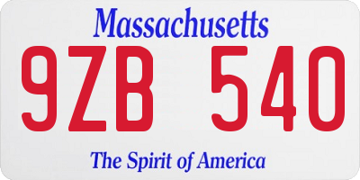 MA license plate 9ZB540