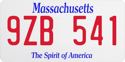 MA license plate 9ZB541