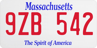 MA license plate 9ZB542