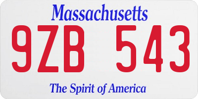 MA license plate 9ZB543