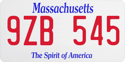 MA license plate 9ZB545