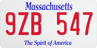 MA license plate 9ZB547
