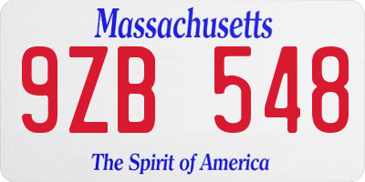 MA license plate 9ZB548